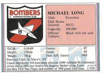 1992 AFL Regina #124 Michael Long Back